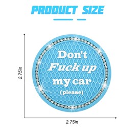 Norkmdi Bling Car Cup Holder Coaster, 2.75 Inch Crystal Rhinestone Diamond Anti-Slip Vehicle Drink Cup Mat with Letters, Automotive Insert Water Bottle Holder Coaster, Universal Fit (Light Blue)