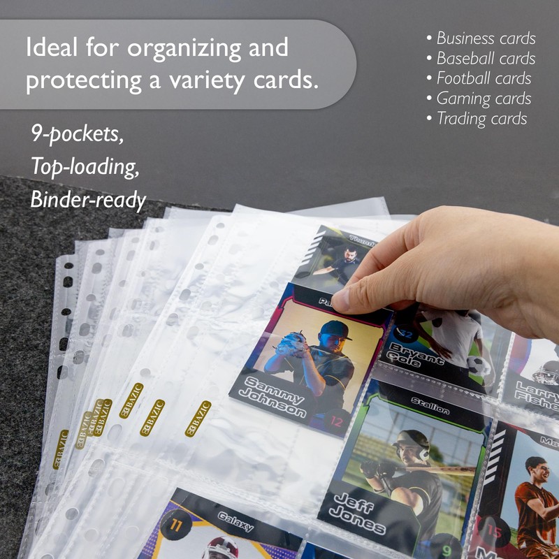 BAZIC Products Sports Card Holder Protector Sheet, 9 Pockets Plastic