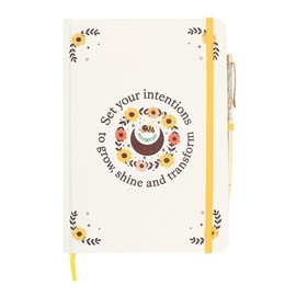 Summer Solstice Intention Journal with Citrine Pen – 200 Lined Pages for Manifestation & Goal-Setting – “Set Your Intentions to Grow” Message – Energizing Citrine Pen for Positivity & Creativity