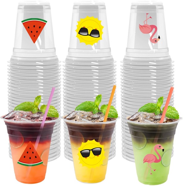 48 Pcs Spring Summer Drinking Cup with Lids and Straws
