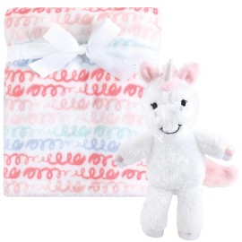 Hudson Baby Infant Girl Plush Blanket with Toy, Snuggly Unicorn, One Size