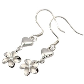 BreezyIsland Hawaiian Jewelry Hook Earrings Heart 925 Silver, Silver