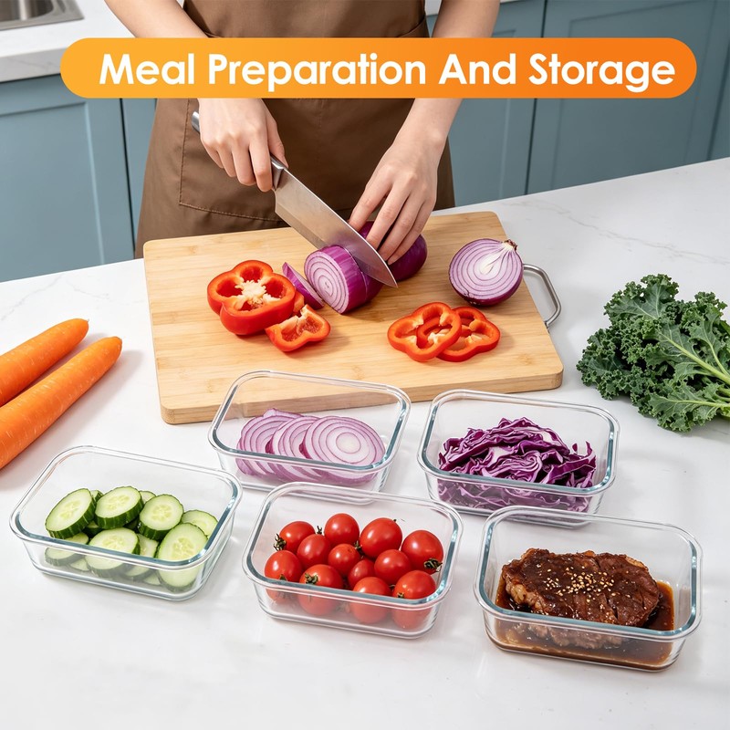 KEKEGO 5Pack 22oz Glass Storage Containers with Lids, Glass Meal