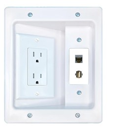 RiteAV CAT6-SHIELDED USB2 Recessed Wall Plate Cable Concealer Management Kit with Power Outlet Hides Cords and Cables