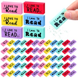 Dunzoom 300 Pcs Inspirational Erasers Bulk for Kids I Love to Read Pencil Erasers Back to School Gifts Classrooms Colored Drawing Sketching Supplies for School Classroom Teacher Award