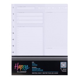 Happy Planner Undated Refill Paper for Planners and Journals, Neutral Lined Dashboard Layout Daily Notebook Planner Paper, Big Size, 100 Sheets 8 1/2" x 11"