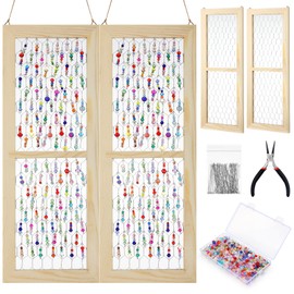 Leinuosen Chicken Wire Wood Frame Suncatcher with 800 Pcs Glass Beads Unfinished Wooden Window Frame for Photos Jewelry Making Crafting Project (2 Pack,Outer 6 x 16 in, Interior 4.3 x 14 in)