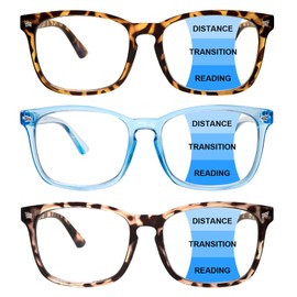 Sumkyle 3 Pack Progressive Multifocal Reading Glasses for Women Men Blue Light Blocking Computer Glasses Spring Hinge Readers(3 Mix C4, 1.75)