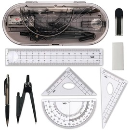 iHouse 8 Pcs Compass/Math Set,Geometry Set for School, Includes Ruler, Protractor, Compass, Pencil,Pencil Sharpener and Eraser,etc. Perfect Gift