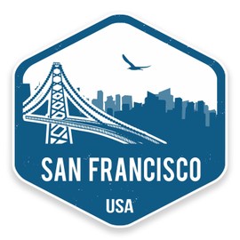 2 x 10cm San Francisco Vinyl Sticker Luggage Travel Tag California USA Fun #9323 (10cm Wide x 10cm High)