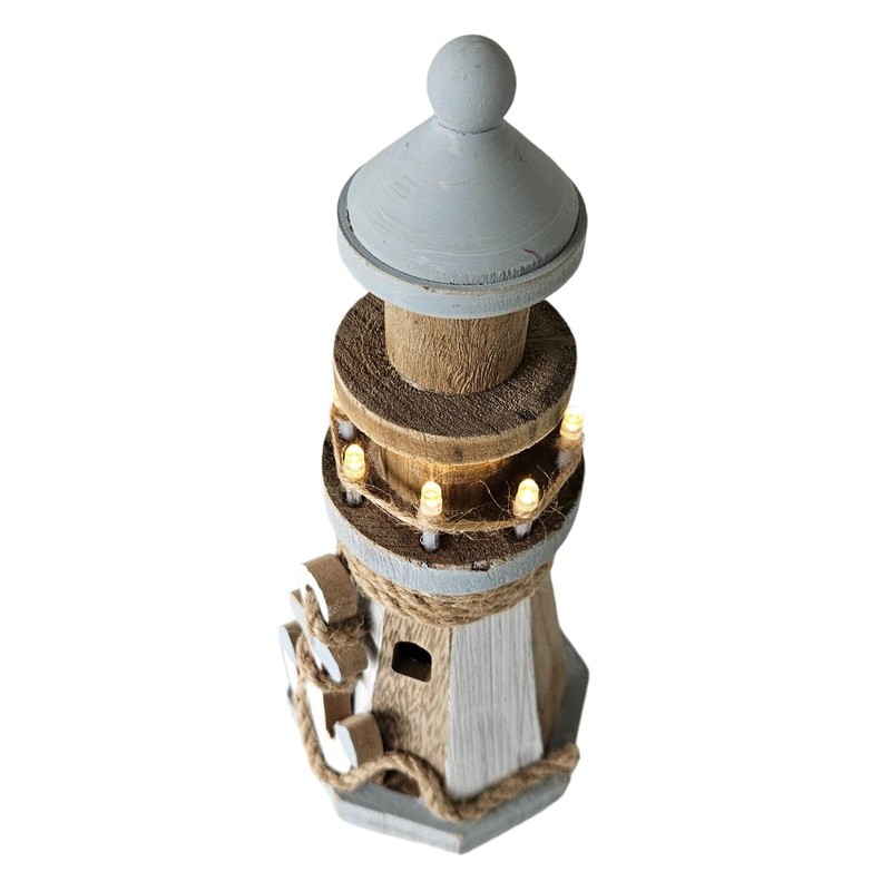 Meinposten Lighthouse Illuminated Wooden LED Decoration Maritime Anchor Beach Sea