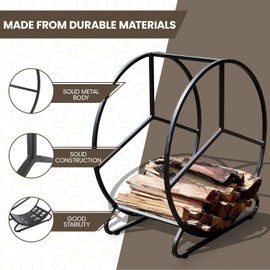 Heavy Duty Round Steel Fireplace Firewood Rack | Easy Assembly Indoor/Outdoor Circle Steel Wood Storage Holder (39.4 Inch)