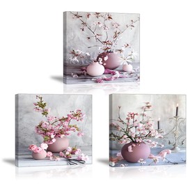 TEKMENT Beautiful Flower Vase Wall Art for Bathroom Bedroom Home Office Decoration, Still Life Plant Flora Canvas Painting Picture Print Decor Artwork, Gallery Wrapped Gift Inner Frame 12x12x3