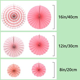 Hocansen Pack of 6 Paper Fans Decoration 20/30/40 cm Hanging Paper Fan Decoration Round Striped Paper Fans for Party, Birthday, Festival (Pink/ZS)
