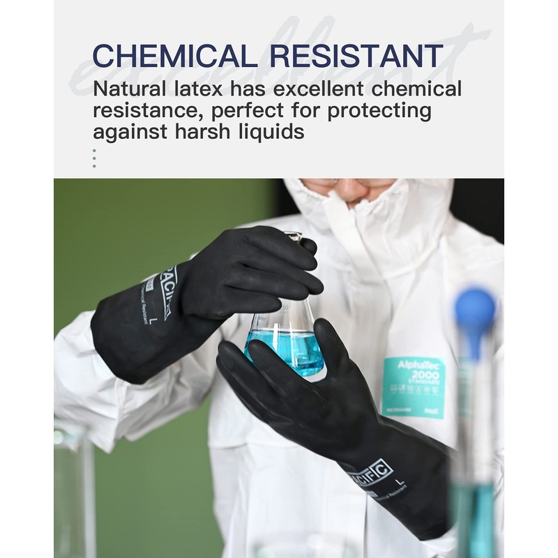 PACIFIC 2 Pairs Chemical Resistant Gloves, Heavy Duty Industrial Rubber