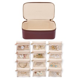 Vlando Jewelry Box for Women,Jewelry Organizer with 12 Pcs Velvet Jewelry Bags,Women Gift Ideas for 50th 60th Birthday, Wedding Gifts for Friends Sister-Red