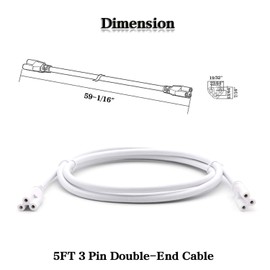 5FT (59-1/16") T5 T8 Tube Light Fixture LED Linkable Cord, Double end Connector Cable, Power Extension Wire for LED Integrated Single Fixture, Shop light, Garage Light, Under Cabinet Light, Pack of 4