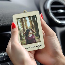 Musemory Car Visor Picture Frame, Wooden Visor Clip Photo Frame, Car Visor Picture Holder, Car Mirror Decor Hanging, Rear View Mirror Accessories Decor, (You are enough, 01)