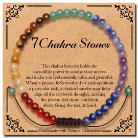 BONNY BOXX Braided Genuine 4mm Chakra - Stone of Balance Energy - Bracelet, Elegant Handcrafted Natural Gemstone Crystal Bracelet Healing Power Energy Inspirational Gifts with Card for Unisex