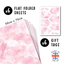 CENTRAL 23 Pink Marble Wrapping Paper - 6 Sheets Of Gift Wrap For Women - Pink White Gold Marble - For Birthday Wedding Anniversary Valentine's Day - Comes With Stickers