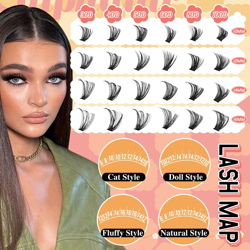 Cluster Lashes Kit Wispy Eyelashes Individual Clusters 480pcs D Curl