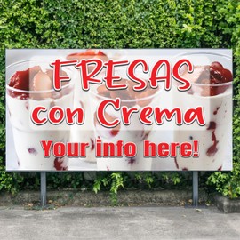 Fresas con Crema 13 oz heavy duty vinyl banner sign with metal grommets, advertising, flag, many sizes, custom banner, custom phone, Fresas con Crema Lona
