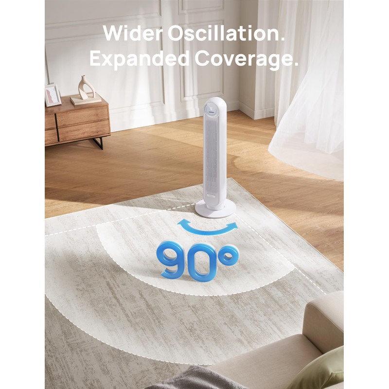 Dreo Tower Fan for Bedroom, 25ft/s Velocity Quiet Floor Fan,