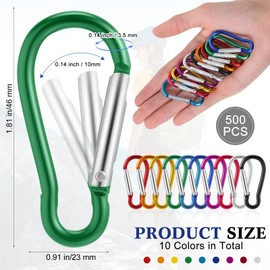 Yaocom 500 Pcs 2" Spring Snap Hooks Bulk Small Aluminum Alloy Clip Keychain Spring Snap Hook for Hanging Camping Hiking Traveling Fishing Outdoor (Multicolor)