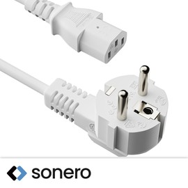 sonero Stromkabel Kaltgerätekabel 3 Polig, 7,50m, 90° Winkel Schutzkontakt Schuko Stecker Netzstecker auf Kaltgerätekupplung C13 Buchse, Netzkabel Netzteil Strom Kabel für Monitor PC Drucker, Weiß