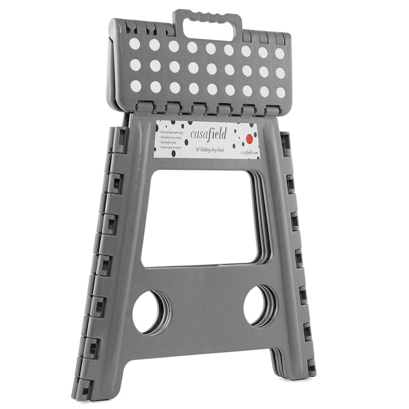 Casafield 16" Folding Step Stool with Handle, Gray - Portable