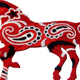 Bandana Paisley Red Horse Embroidered Badge Iron On Sew On Patch
