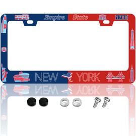 KDQEP New York License Plate Frame,Empire State License Plate Frame,American Flag License Plate Frame,Rust-Proof Waterproof Stainless Steel 2 Hole License Plate Holder for Men Women 12.2 X 6 Inch