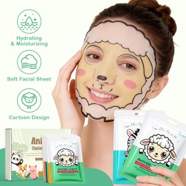 YUEONEWIN Animal Face Masks Skincare, 14 Sheets Hydrating Skin Care Face Masks for Women, Bulk Spa Facial Masks Set for Night Sleepover Party, Christmas Birthday Gifts