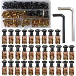 YELINTIAN 50 Pieces M6 x 15mm Threaded Inserts Nuts Zinc and 50 Pieces M6 x 20mm Flat Head Socket Head Screws Countersunk Bolts for Furniture Chair Table Desk Crib Bed, Fully Threaded