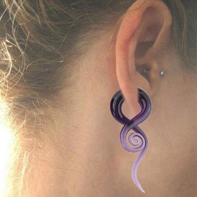 2Pcs Purple Ear Glass Spiral Tapers Plugs Tunnels Expander Gauges