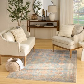 Nourison Home Vintage Washables Navy Multicolor 5'3" x 7'3" Area Rug - Easy Clean, Non Shedding, Bed Room, Living Room, Dining Room, Kitchen (5' x 7')