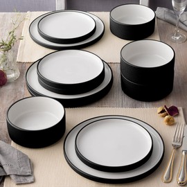 Noritake ColorTex Stone Black 12-Piece Dinnerware Set, Service for 4