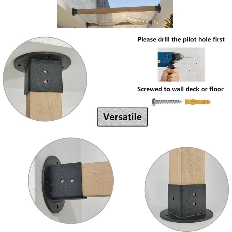VANROUG 2 x 2 Square Fence Pole Flange Base Pergola
