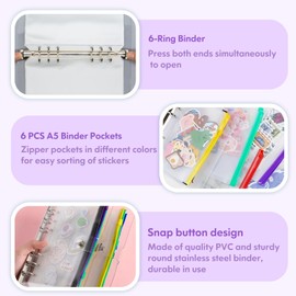 A5 Sticker Organiser Scrapbook - Refillable Storage Folder with Pockets for Sticker Collections (Set 1)