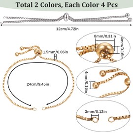 SUNNYCLUE 1 Box 8Pcs Slider Bracelet Chains Slider Bracelet 304 Stainless Steel Slider Bracelets Bulk Adjustable Bracelet Chain Extender Chain for Jewelry Making Chains DIY Bracelets Women Supplies