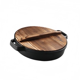 WJTZLBNSUY Cast Iron Skillet Cast iron frying pan Non-stick pan (Wood cover, 33CM)
