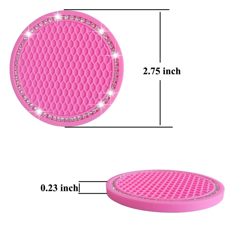 PinePoem Car Cup Holder Coaster with Bling Crystal Rhinestone, 6