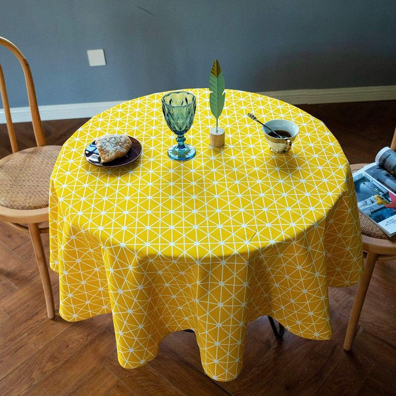 Deggodech Round Tablecloth Cotton Linen Round Table Cloth Washable Yellow