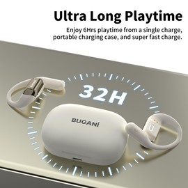 BUGANI Open Ear Bluetooth 5.2 Wireless Headphones, Microphone, ENC, Stereo Sound, Fast Charging, 32H Playtime, Waterproof