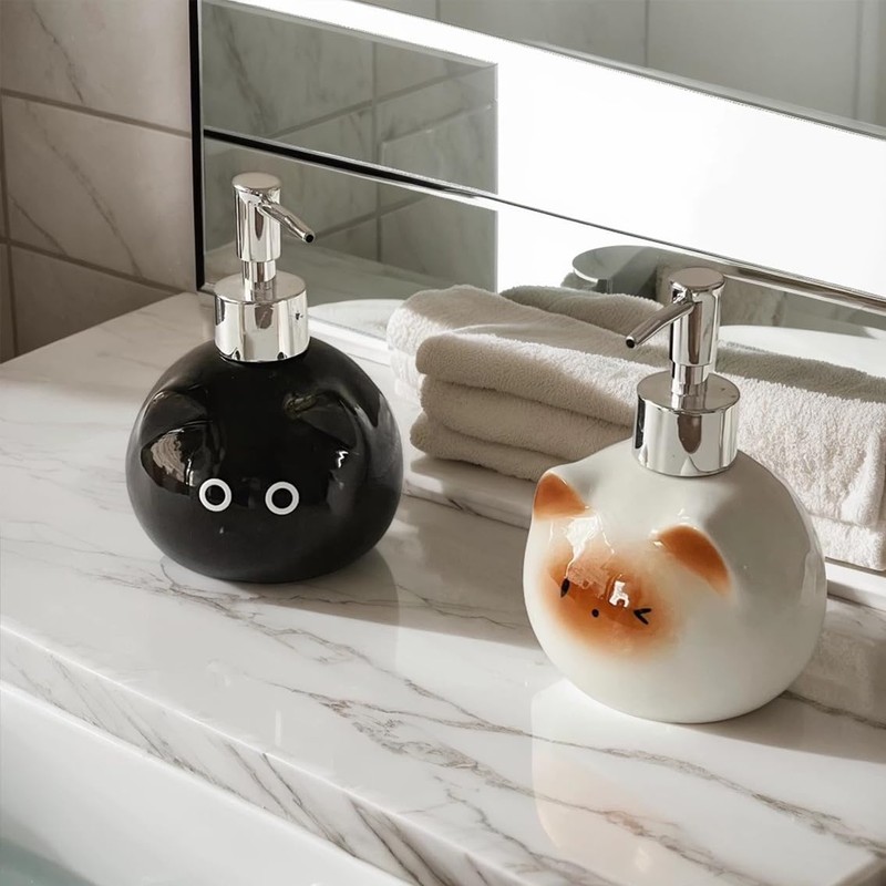 Ceramic Cute Cat Soap Dispenser with Pump, Perfect for Dish