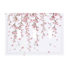 Nijuodnijir Decorative Switch Plates Sakura Plant Floral Pink Flowers 3 Gang Wall Plate Triple Toggle Light Switch Cover Faceplate Electrical Wall Panels For Bed Room Living Room Decor