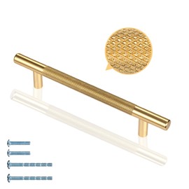 GTKHAAPPY Cabinet Handles Gold Drawer Pulls and Knobs Black Knurled Hardware for Kitchen Bathroom Dresser Furniture Cupboard Door (12, Gold-3 3/4 Inch)