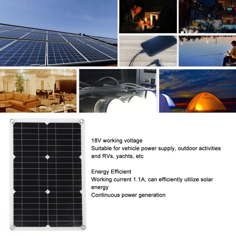 18V 20W Portable Solar Panel Semi Flexible Monocrystalline Waterproof Solar