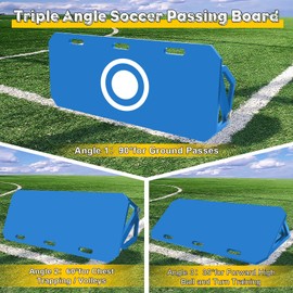 Ugnxery Soccer Rebounder Board, Upgrade 3 Angles Portable Soccer Wall for Adults & Kids, Foldable Soccer Training Equipment for Passing & Shooting Practice (Blue 40"x16")