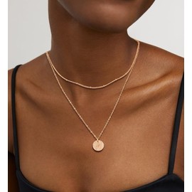 GOLLEY 14K Gold Plated Dainty Pendant Layered Necklaces for Women | Stylish Minimalist Design gold necklace for women | Dainty Layered Choker Necklaces |Gold Jewelry for Women (Disc Pendant)